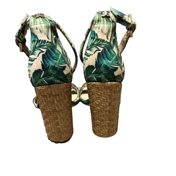 SAM EDELMAN Women's Cream & Green Leaf Print Tropical Open Toe Block Heel-Sz 8.5 - Picture 5 of 14